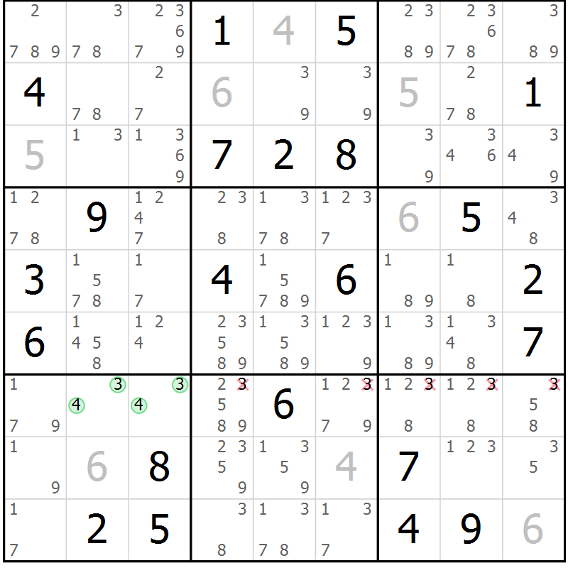 Position des candidats pour la solution de la Gr 6 page 9 du magazine de sudoku Virtuose n° 112