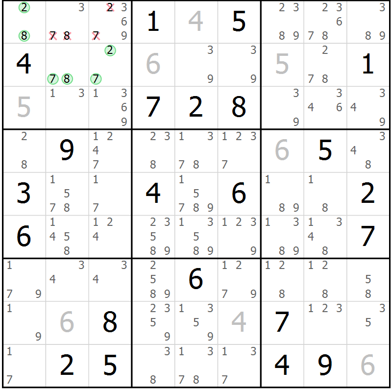 Position des candidats pour la solution de la Gr 6 page 9 du magazine de sudoku Virtuose n° 112