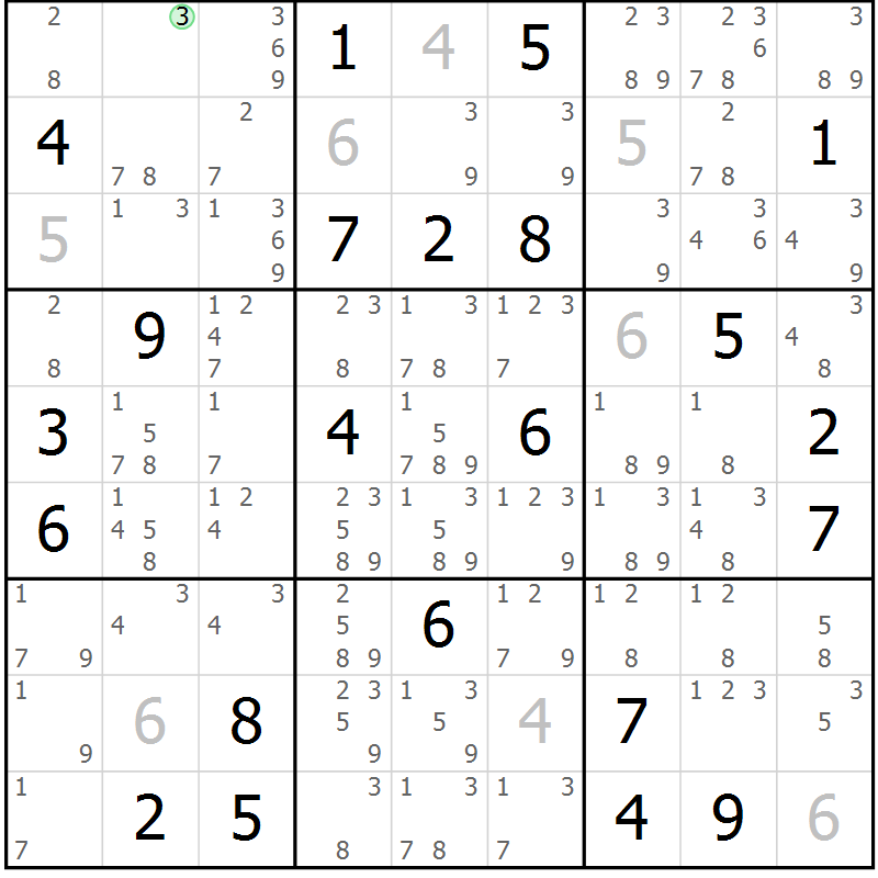 Position des candidats pour la solution de la Gr 6 page 9 du magazine de sudoku Virtuose n° 112