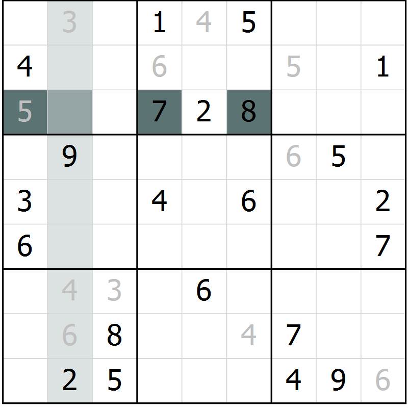 Position des candidats pour la solution de la Gr 6 page 9 du magazine de sudoku Virtuose n° 112