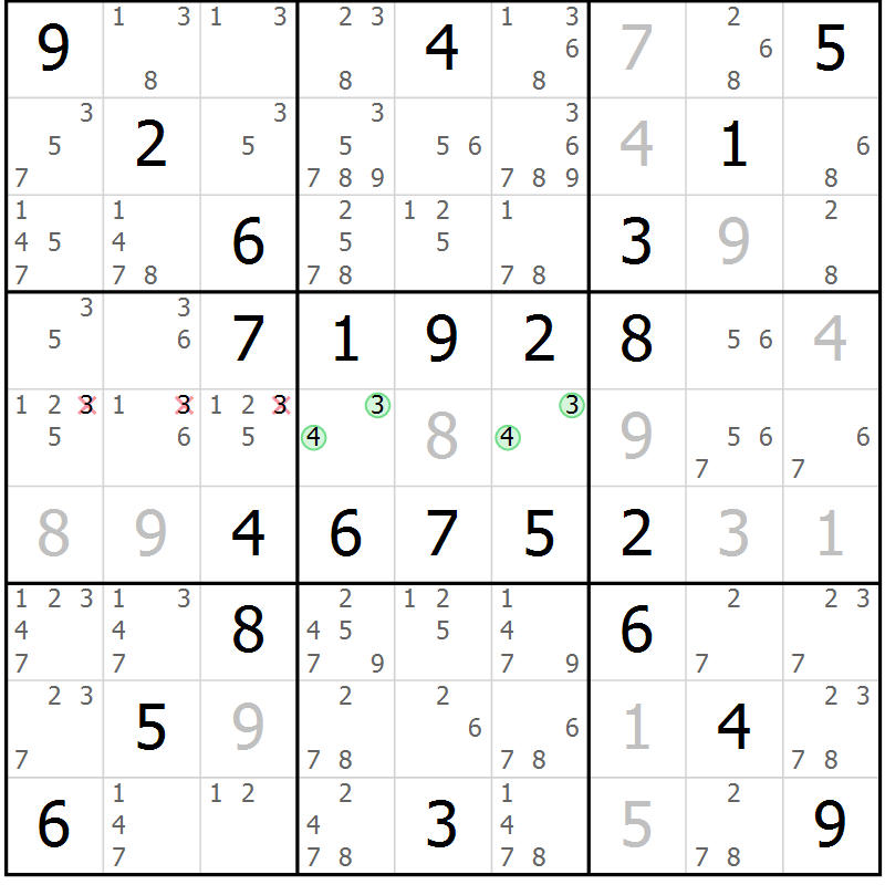 Position des candidats pour la solution de la Gr 60 page 63 du magazine de sudoku Virtuose n° 112