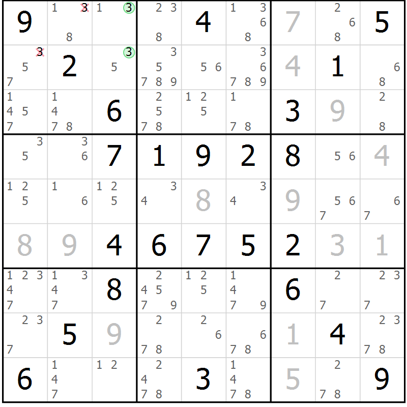 Position des candidats pour la solution de la Gr 60 page 63 du magazine de sudoku Virtuose n° 112