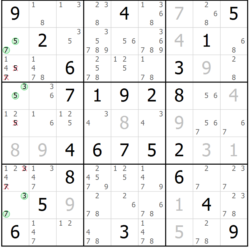 Position des candidats pour la solution de la Gr 60 page 63 du magazine de sudoku Virtuose n° 112