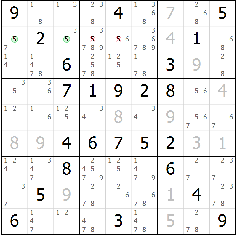 Position des candidats pour la solution de la Gr 60 page 63 du magazine de sudoku Virtuose n° 112