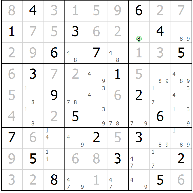 Position des candidats pour la solution de la Gr 61 page 64 du magazine de sudoku Virtuose n° 112