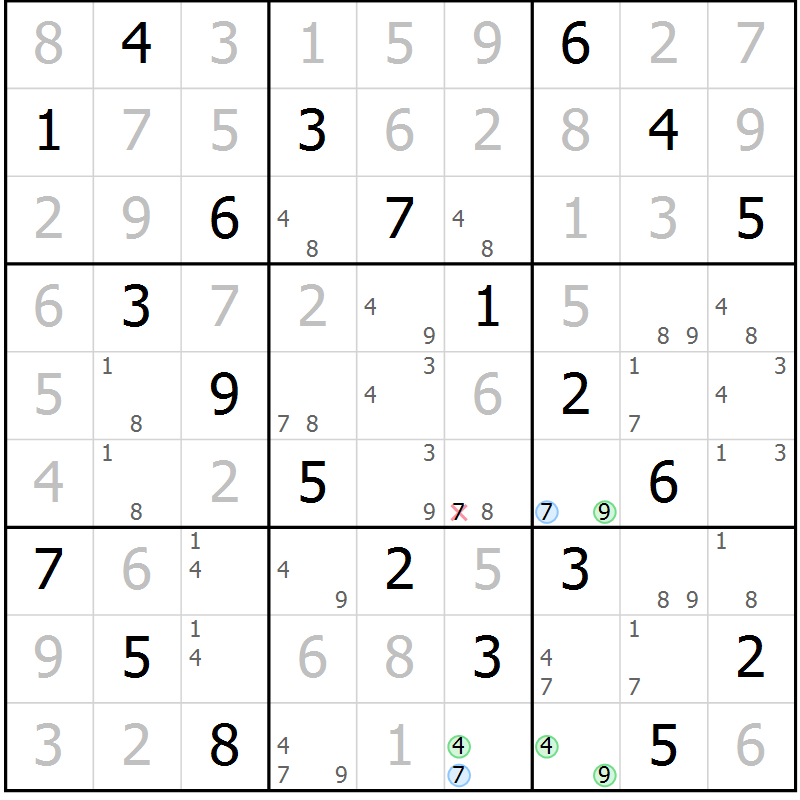 Position des candidats pour la solution de la Gr 61 page 64 du magazine de sudoku Virtuose n° 112