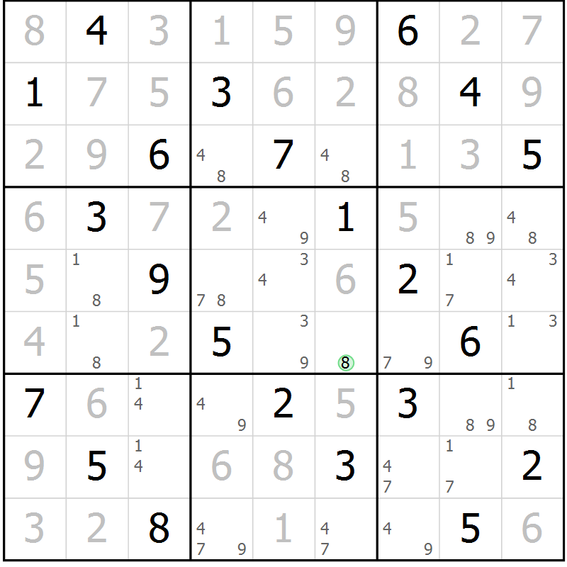 Position des candidats pour la solution de la Gr 61 page 64 du magazine de sudoku Virtuose n° 112