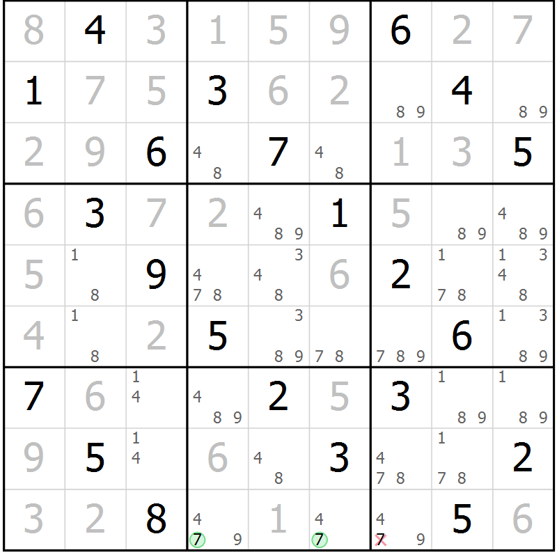 Position des candidats pour la solution de la Gr 61 page 64 du magazine de sudoku Virtuose n° 112