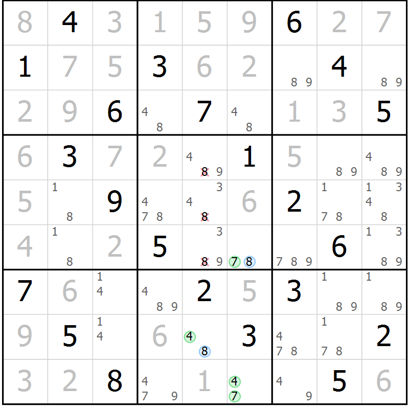 Position des candidats pour la solution de la Gr 61 page 64 du magazine de sudoku Virtuose n° 112