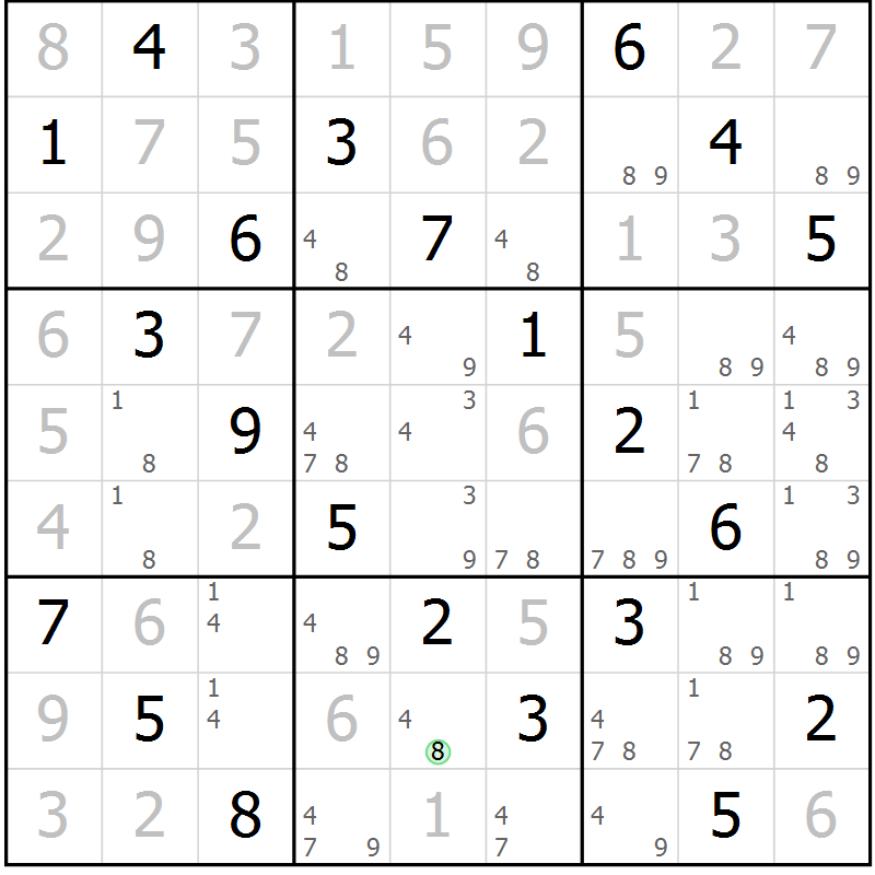 Position des candidats pour la solution de la Gr 61 page 64 du magazine de sudoku Virtuose n° 112