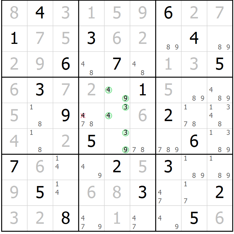 Position des candidats pour la solution de la Gr 61 page 64 du magazine de sudoku Virtuose n° 112