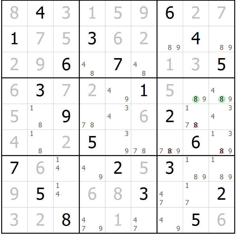 Position des candidats pour la solution de la Gr 61 page 64 du magazine de sudoku Virtuose n° 112