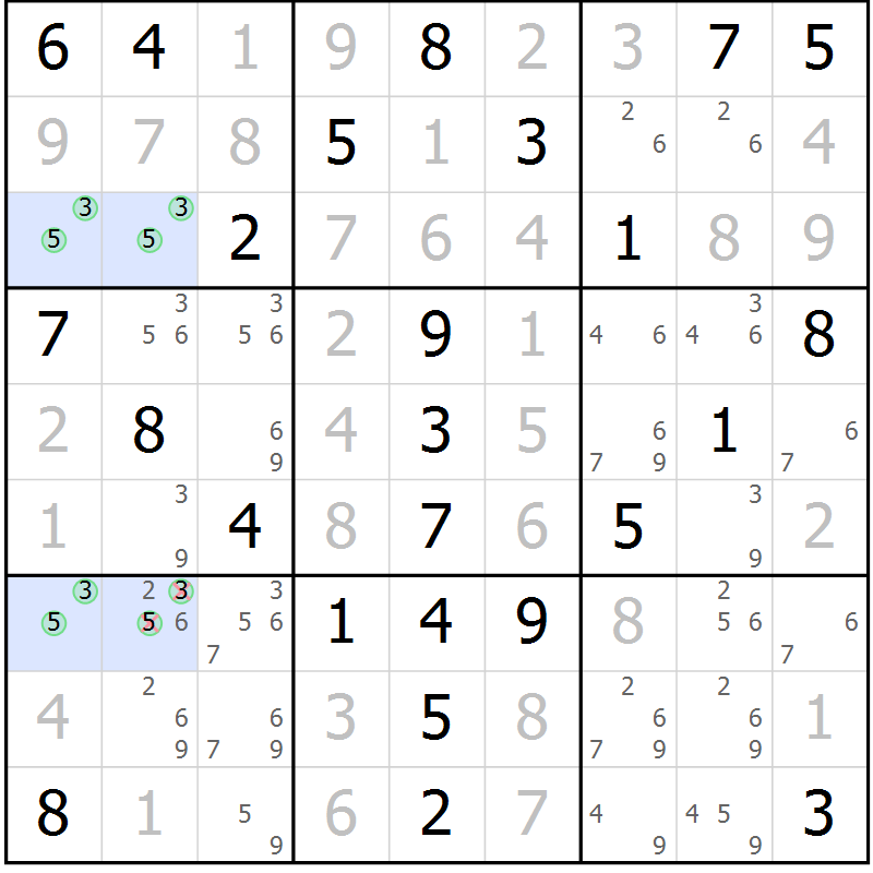 Position des candidats pour la solution de la Gr 62 page 65 du magazine de sudoku Virtuose n° 112