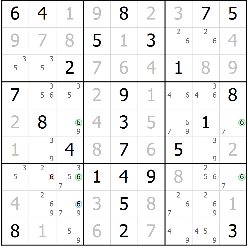 Position des candidats pour la solution de la Gr 62 page 65 du magazine de sudoku Virtuose n° 112