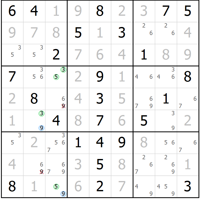 Position des candidats pour la solution de la Gr 62 page 65 du magazine de sudoku Virtuose n° 112