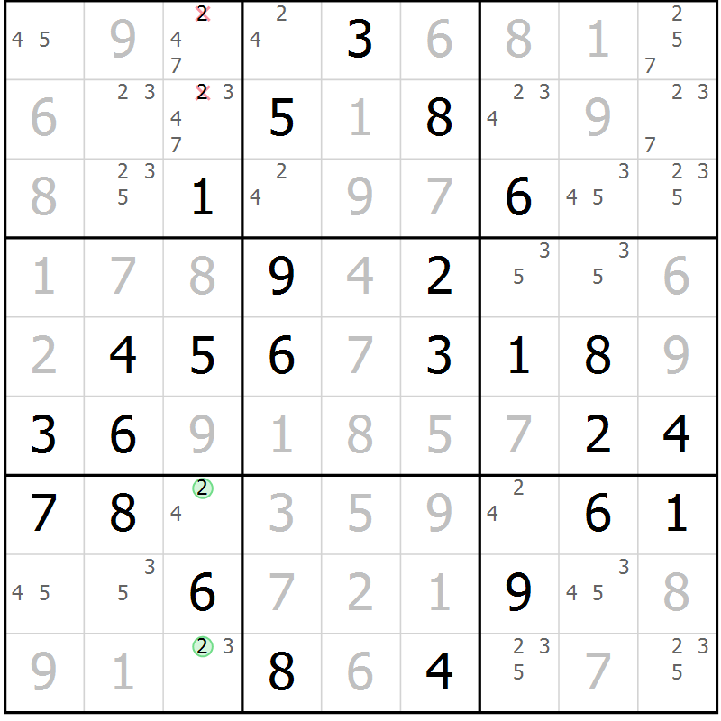 Position des candidats pour la solution de la Gr 63 page 66 du magazine de sudoku Virtuose n° 112