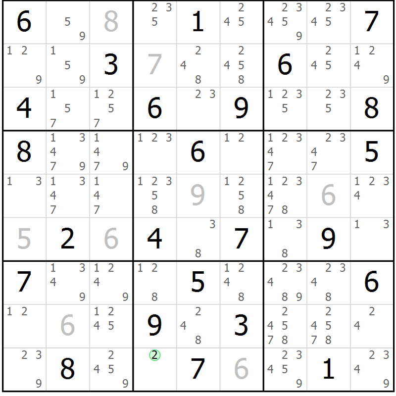 Position des candidats pour la solution de la Gr 64 page 67 du magazine de sudoku Virtuose n° 112