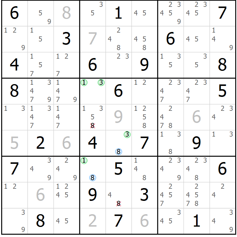 Position des candidats pour la solution de la Gr 64 page 67 du magazine de sudoku Virtuose n° 112