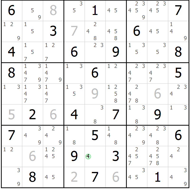 Position des candidats pour la solution de la Gr 64 page 67 du magazine de sudoku Virtuose n° 112
