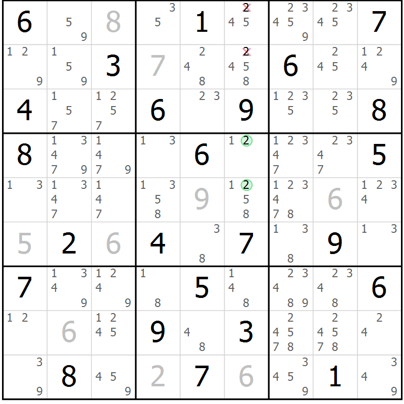 Position des candidats pour la solution de la Gr 64 page 67 du magazine de sudoku Virtuose n° 112