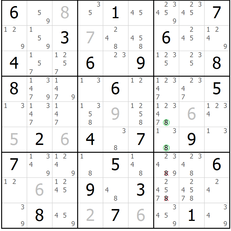 Position des candidats pour la solution de la Gr 64 page 67 du magazine de sudoku Virtuose n° 112