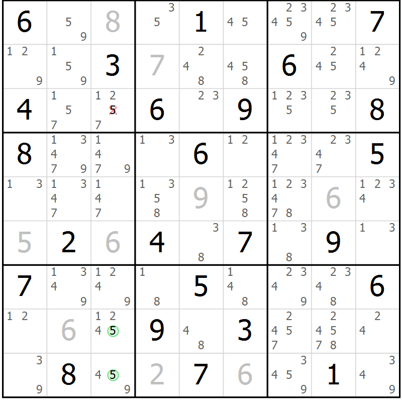 Position des candidats pour la solution de la Gr 64 page 67 du magazine de sudoku Virtuose n° 112