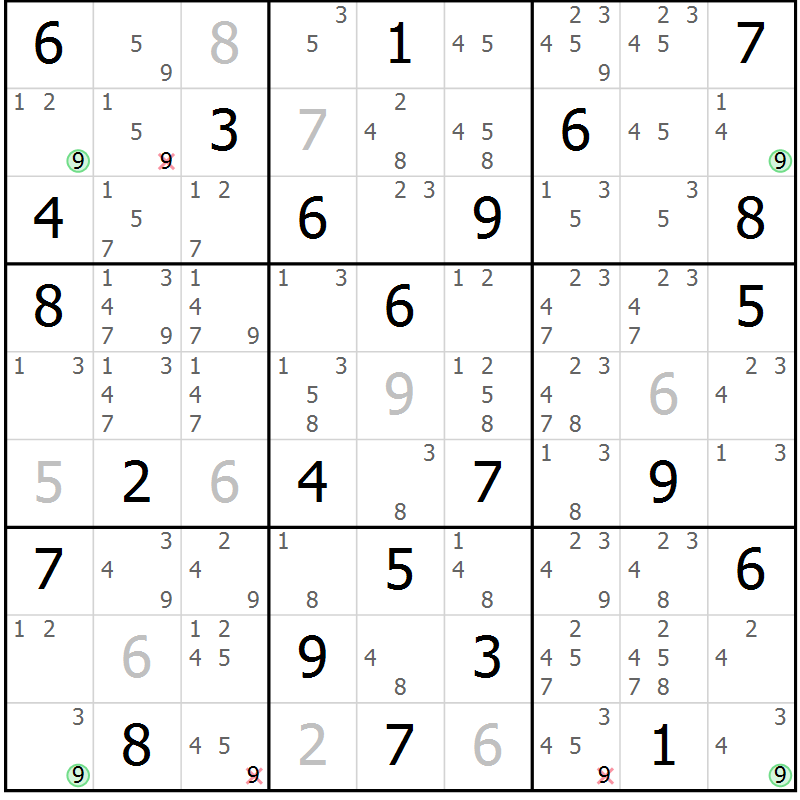 Position des candidats pour la solution de la Gr 64 page 67 du magazine de sudoku Virtuose n° 112