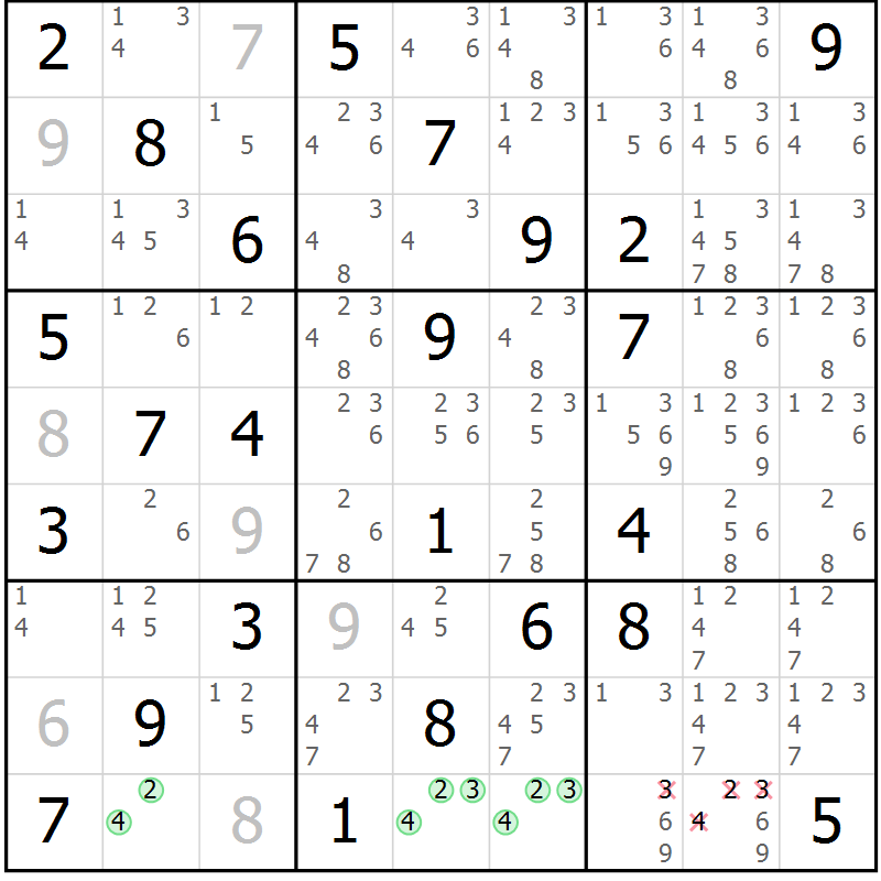 Position des candidats pour la solution de la Gr 65 page 68 du magazine de sudoku Virtuose n° 112
