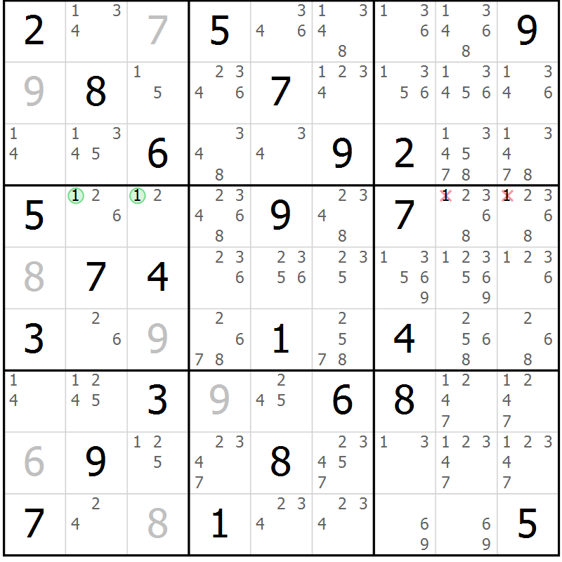 Position des candidats pour la solution de la Gr 65 page 68 du magazine de sudoku Virtuose n° 112