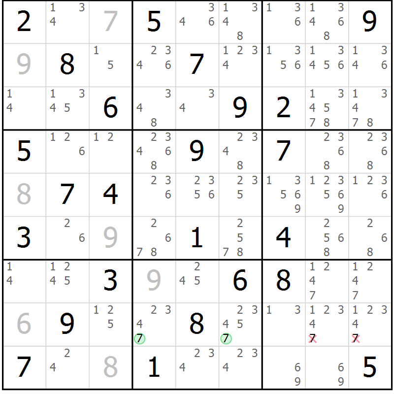 Position des candidats pour la solution de la Gr 65 page 68 du magazine de sudoku Virtuose n° 112