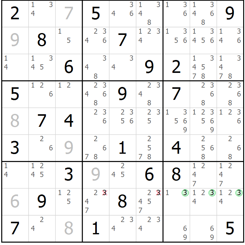Position des candidats pour la solution de la Gr 65 page 68 du magazine de sudoku Virtuose n° 112