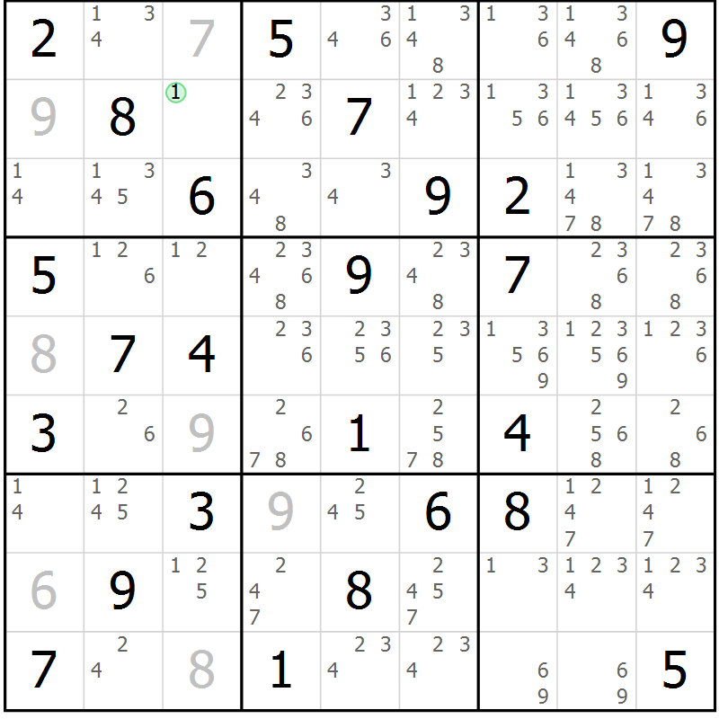 Position des candidats pour la solution de la Gr 65 page 68 du magazine de sudoku Virtuose n° 112