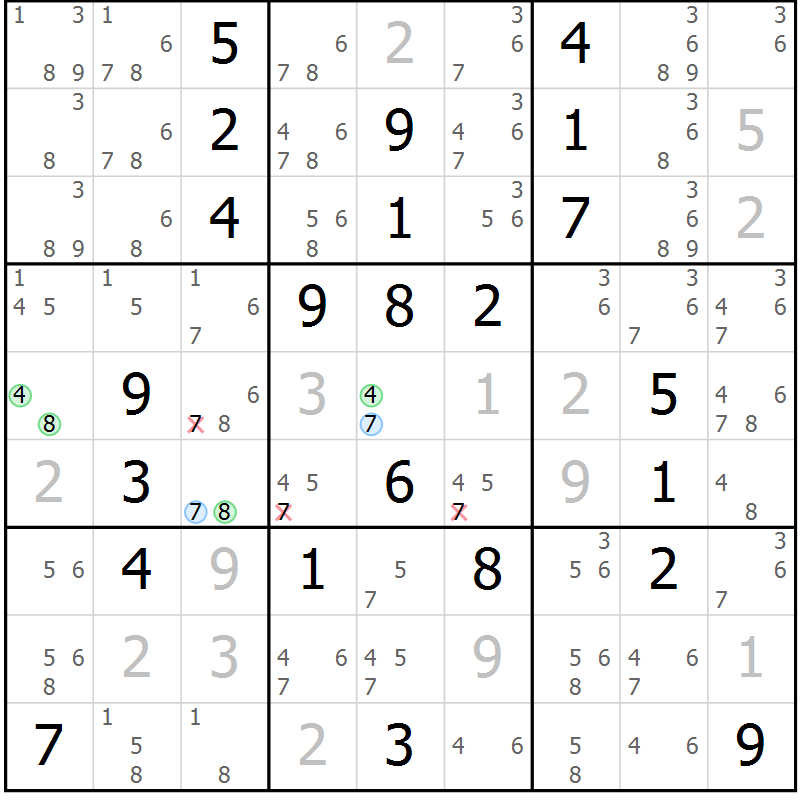 Position des candidats pour la solution de la Gr 66 page 69 du magazine de sudoku Virtuose n° 112
