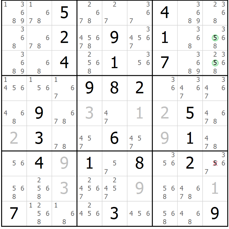 Position des candidats pour la solution de la Gr 66 page 69 du magazine de sudoku Virtuose n° 112