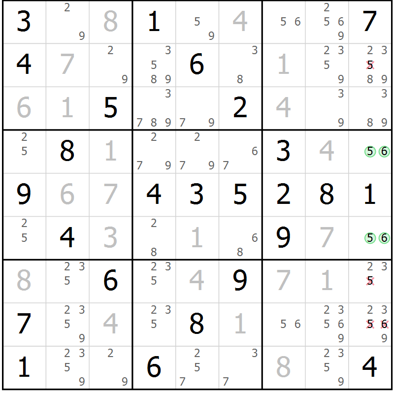 Position des candidats pour la solution de la Gr 67 page 70 du magazine de sudoku Virtuose n° 112