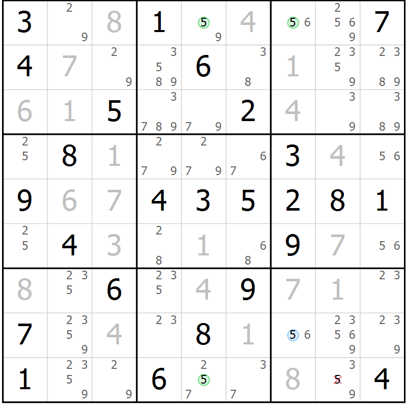 Position des candidats pour la solution de la Gr 67 page 70 du magazine de sudoku Virtuose n° 112