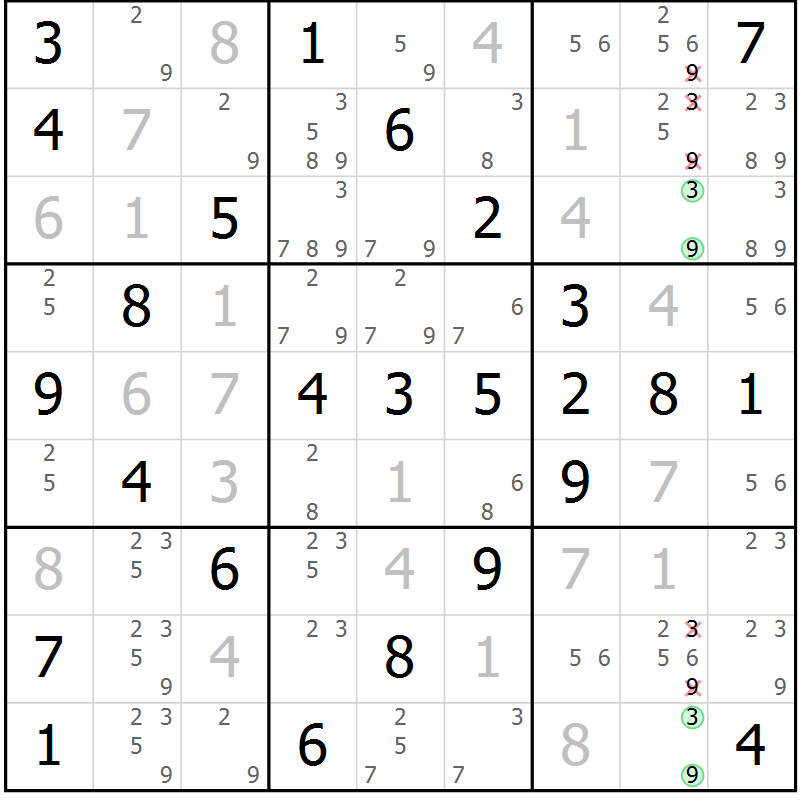Position des candidats pour la solution de la Gr 67 page 70 du magazine de sudoku Virtuose n° 112