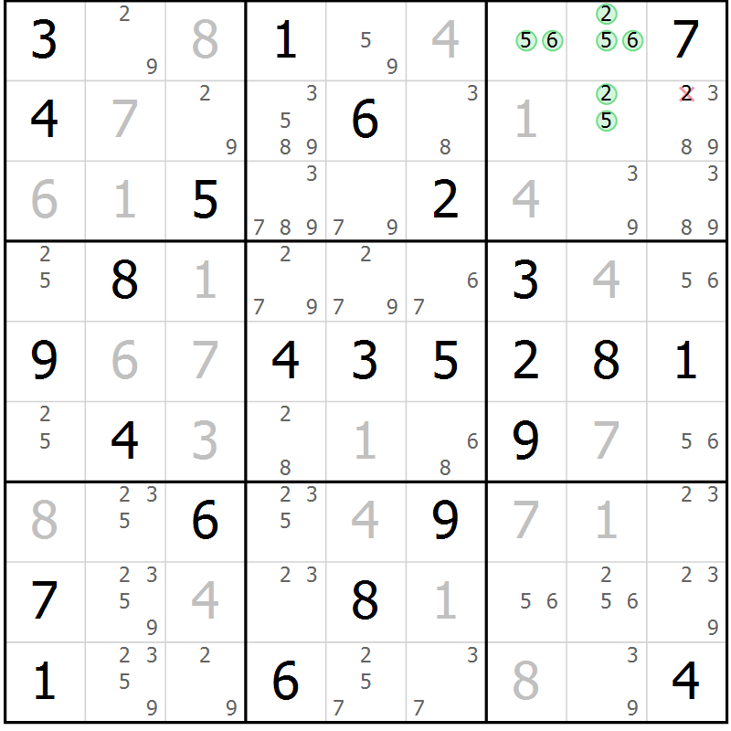 Position des candidats pour la solution de la Gr 67 page 70 du magazine de sudoku Virtuose n° 112
