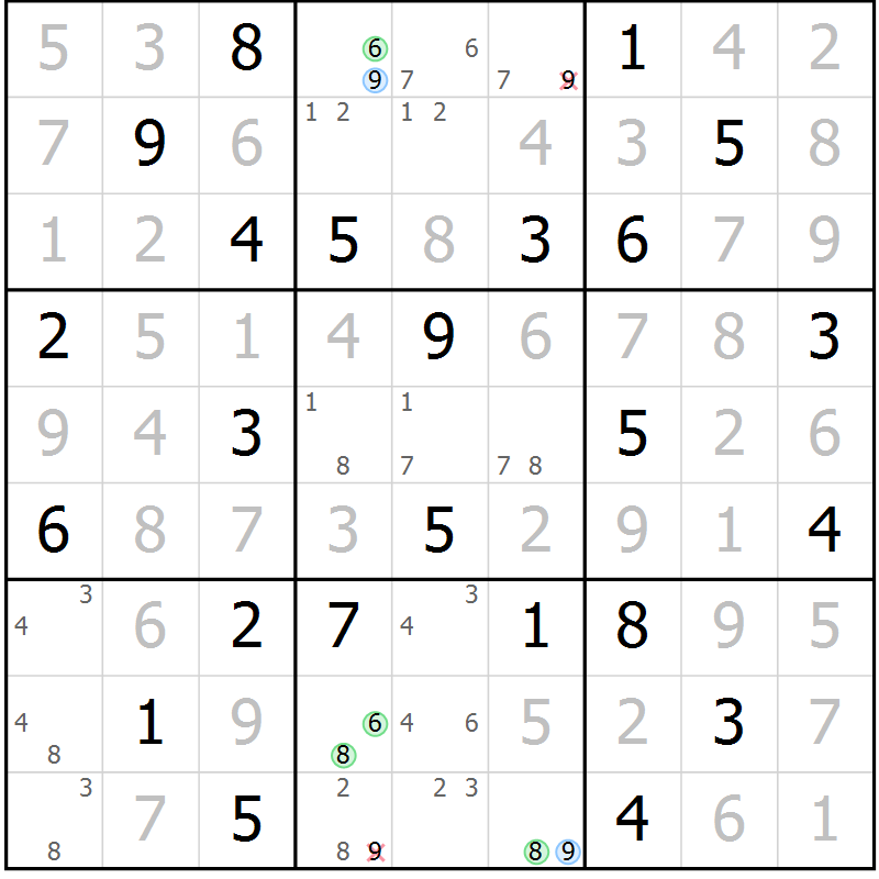 Position des candidats pour la solution de la Gr 68 page 71 du magazine de sudoku Virtuose n° 112