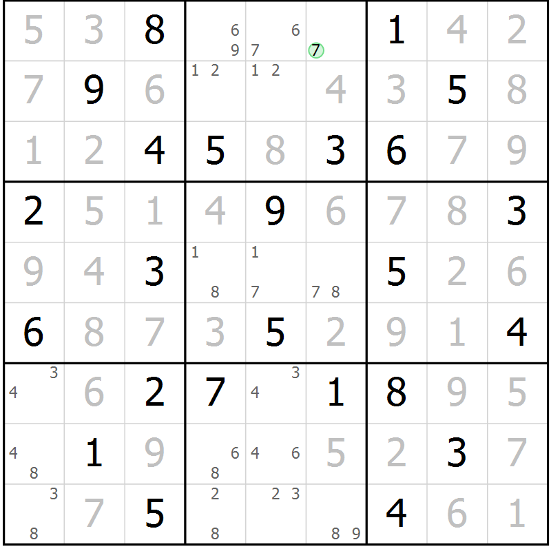 Position des candidats pour la solution de la Gr 68 page 71 du magazine de sudoku Virtuose n° 112