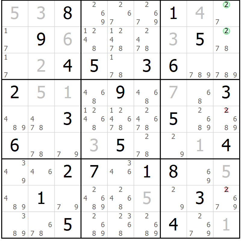 Position des candidats pour la solution de la Gr 68 page 71 du magazine de sudoku Virtuose n° 112