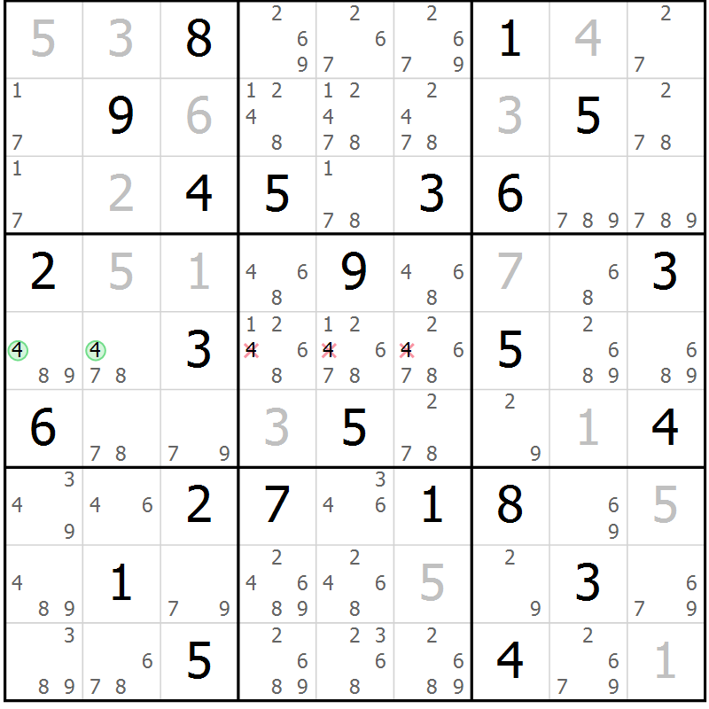 Position des candidats pour la solution de la Gr 68 page 71 du magazine de sudoku Virtuose n° 112