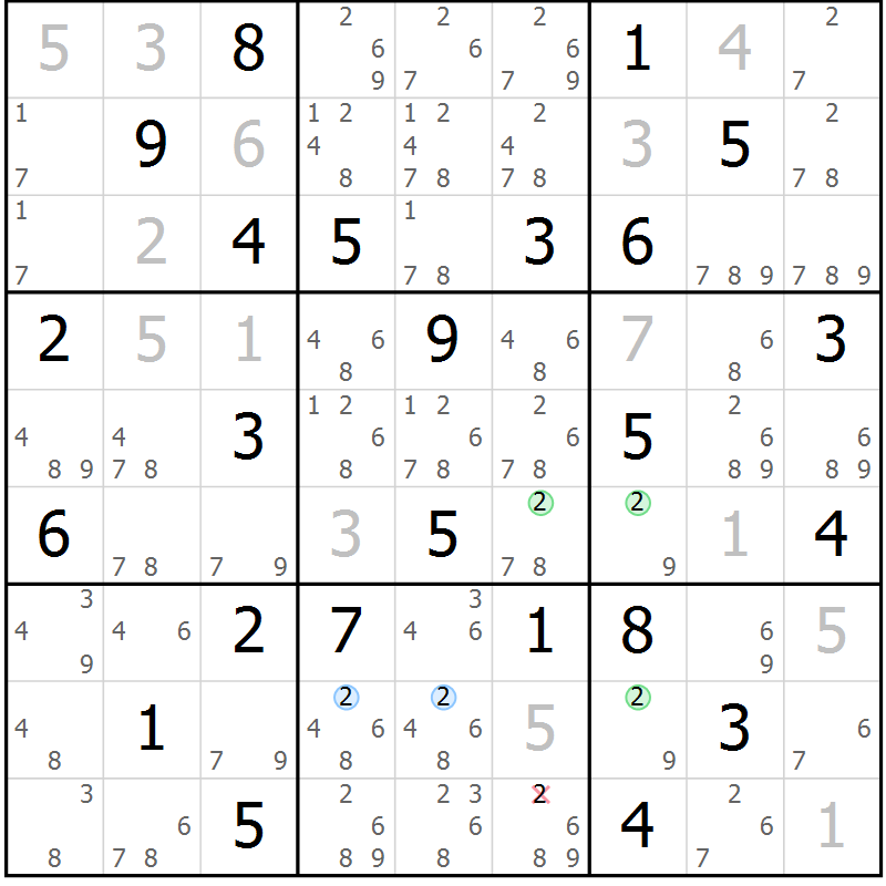 Position des candidats pour la solution de la Gr 68 page 71 du magazine de sudoku Virtuose n° 112