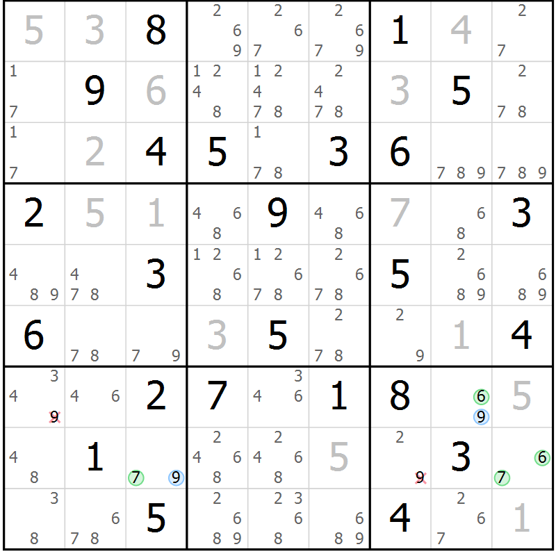 Position des candidats pour la solution de la Gr 68 page 71 du magazine de sudoku Virtuose n° 112