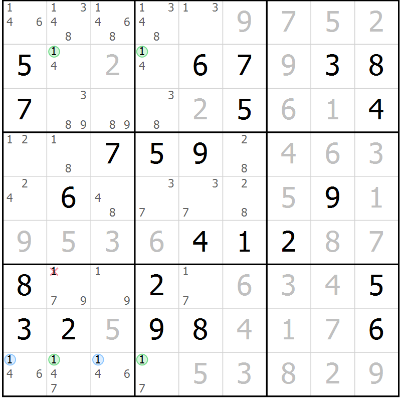 Position des candidats pour la solution de la Gr 69 page 72 du magazine de sudoku Virtuose n° 112