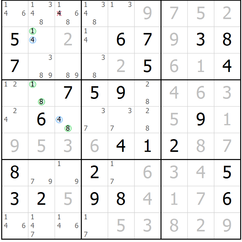Position des candidats pour la solution de la Gr 69 page 72 du magazine de sudoku Virtuose n° 112
