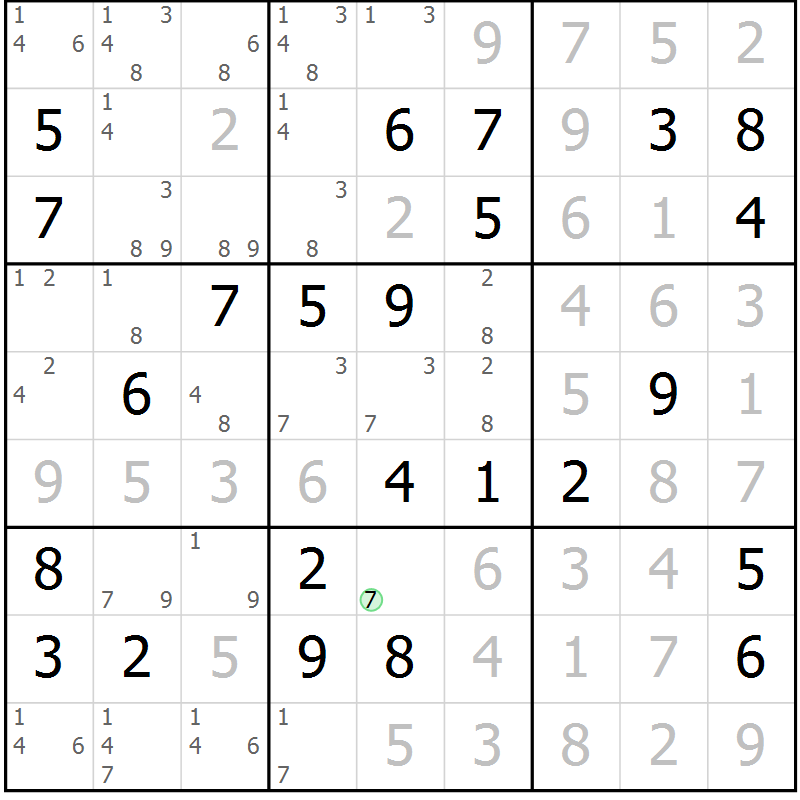 Position des candidats pour la solution de la Gr 69 page 72 du magazine de sudoku Virtuose n° 112