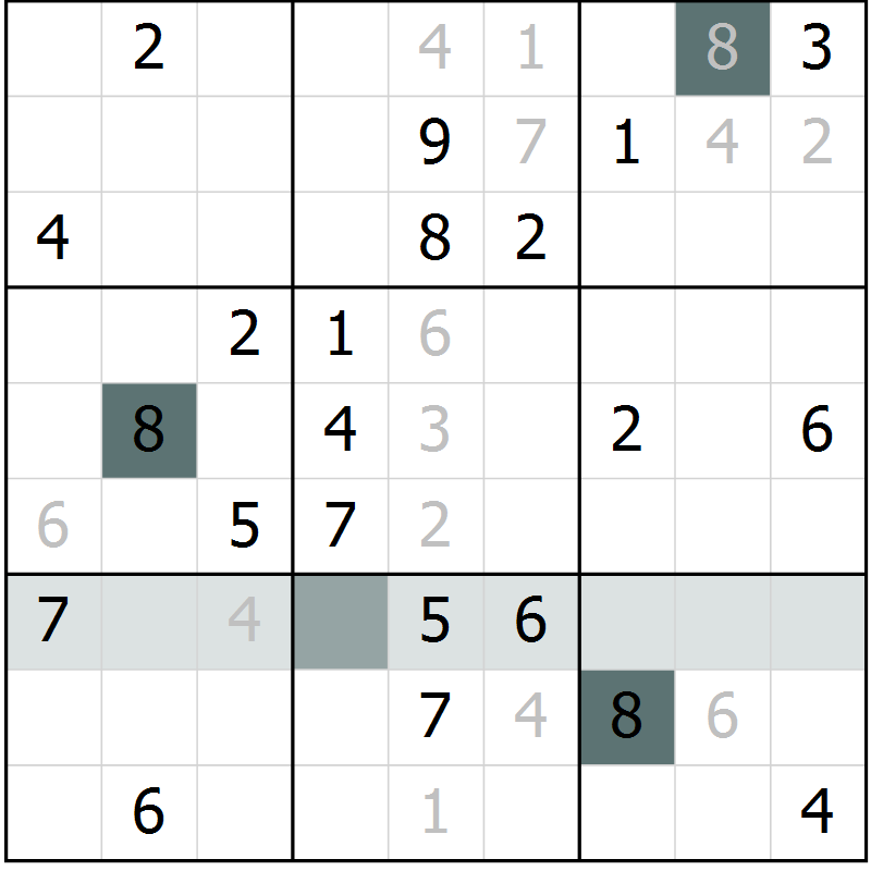 Position des candidats pour la solution de la Gr 7 page 10 du magazine de sudoku Virtuose n° 112