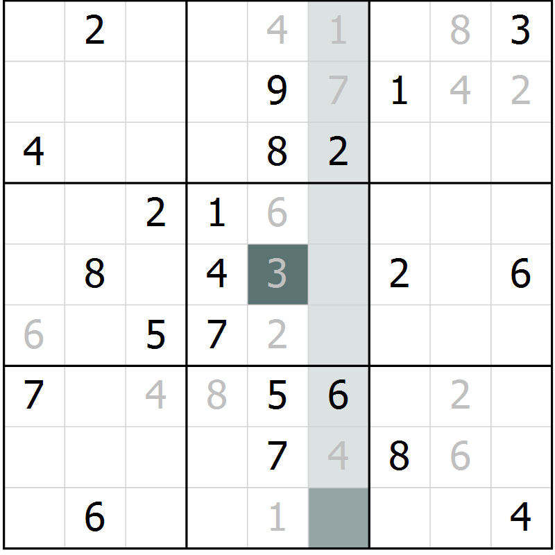 Position des candidats pour la solution de la Gr 7 page 10 du magazine de sudoku Virtuose n° 112