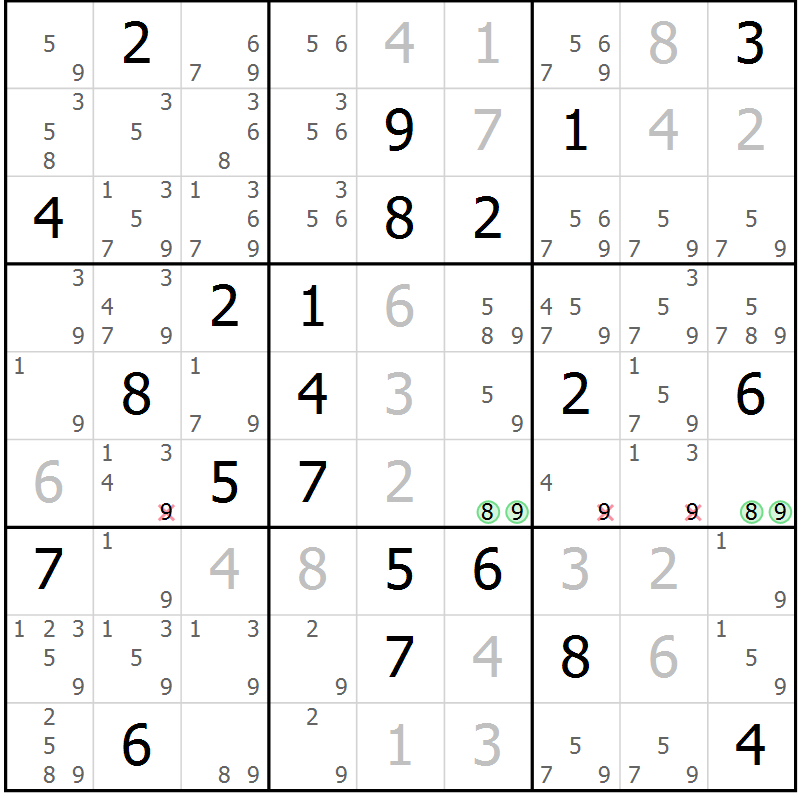 Position des candidats pour la solution de la Gr 7 page 10 du magazine de sudoku Virtuose n° 112